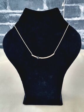 Gold Crystal Bar Necklace with Navy Accent